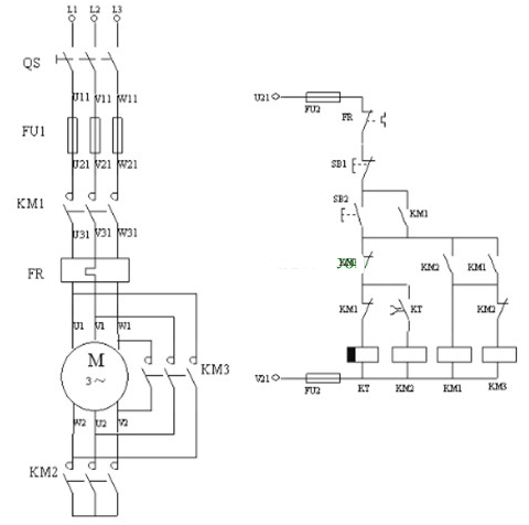 電機Y-△轉換控制的繼電器線路
